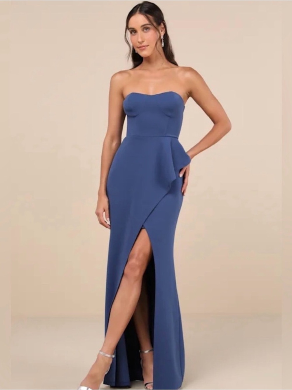 New Lulus Stunning Splendor Blue Bustier Tulip Maxi Dress Size Medium